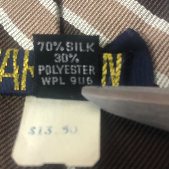 Vintage PARISIAN "Blanford Rep" Repp Stripe Tie Brown & Tan Silk Blend - Picture 6 of 8